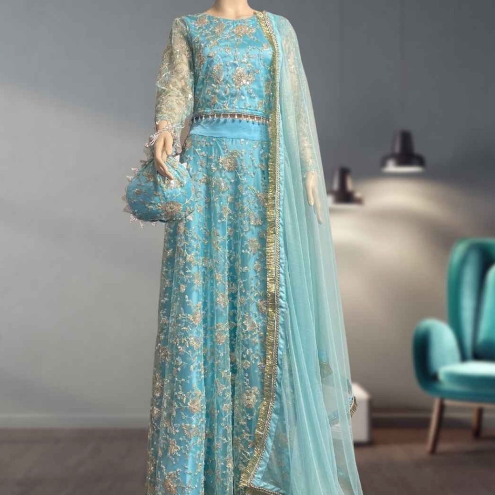 "Sky" Womens Blue Lehenga Choli with Matching Purse